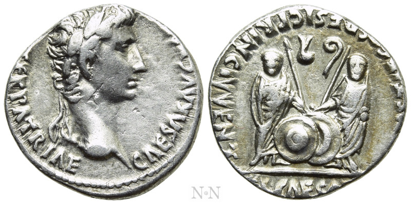 AUGUSTUS (27 BC-14 AD). Denarius. Lugdunum. 

Obv: CAESAR AVGVSTVS DIVI F PATE...