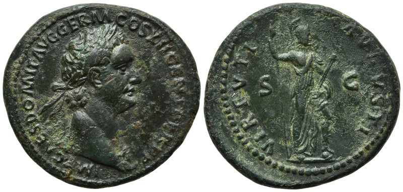 DOMITIAN (81-96). As. Rome. 

Obv: IMP CAES DOMIT AVG GERM COS XII CENS PER P ...