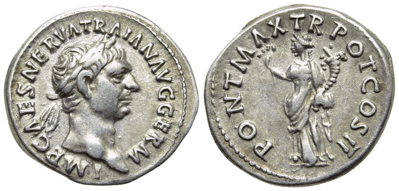 TRAJAN (98-117). Denarius. Rome. 

Obv: IMP CAES NERVA TRAIAN AVG GERM. 
Laur...