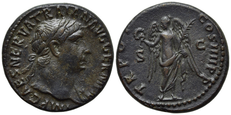 TRAJAN (98-117). As. Rome. 

Obv: IMP CAES NERVA TRAIAN AVG GERM P M. 
Laurea...