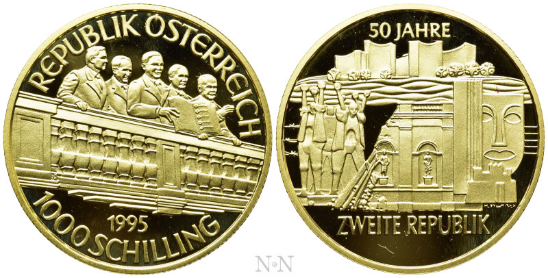 AUSTRIA. 2nd Republic. GOLD 1000 Schilling (1995). Wien (Vienna). 50th Anniversa...