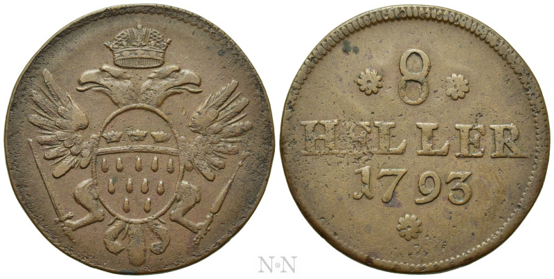 GERMANY. Köln. Free city. 8 Heller (1793). 

Obv: Double-headed eagle, with ou...
