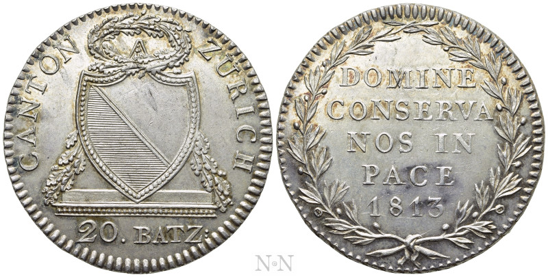 SWITZERLAND. Zürich. 20 Batzen (1813). 

Obv: CANTON ZÜRICH / 20 BATZ. 
Garla...