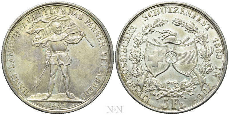 SWITZERLAND. Silver 5 Francs Medal (1869). Zug Shooting Festival. 

Obv: HANS ...