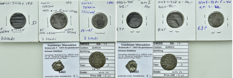 5 Coins of Switzerland / Tessin, Solothurn and Zürich (13th to 19th century). 
...