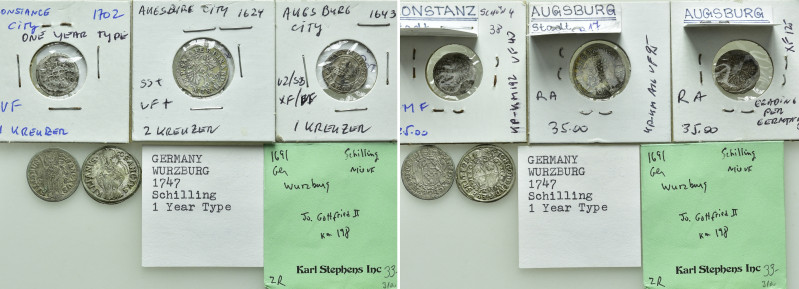 5 Coins of Germany / Augsburg, Würzburg etc. (17th to 18th century). 

Obv: ....