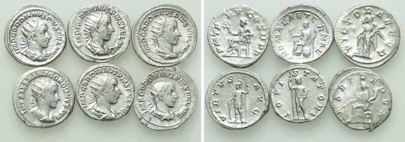 6 Antoniniani of Gordianus III. 

Obv: .
Rev: .

. 

Condition: See pictu...