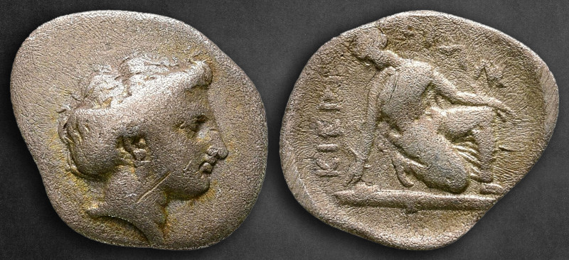 Thessaly. Kierion circa 350 BC. 
Trihemiobol AR

15 mm, 1,22 g

Head of the...