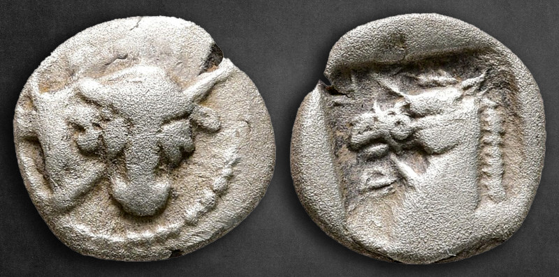 Thessaly. Pherae circa 460-440 BC. 
Obol AR

11 mm, 1,07 g

Head and neck o...