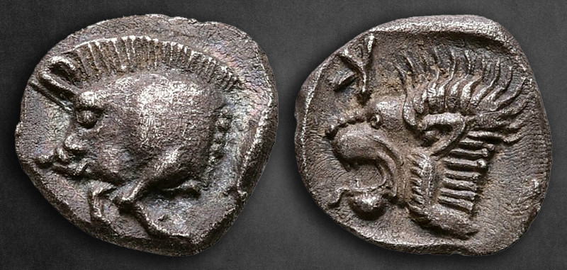 Mysia. Kyzikos circa 525-475 BC. 
Obol AR

10 mm, 0,80 g

Forepart of boar ...