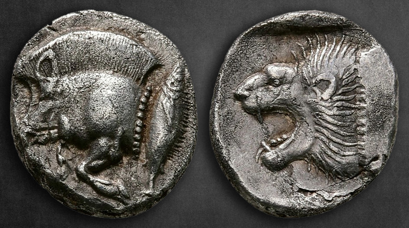 Mysia. Kyzikos circa 480 BC. 
Diobol AR

11 mm, 1,18 g

Forepart of boar le...