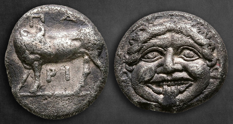 Mysia. Parion circa 400-300 BC. 
Hemidrachm AR

13 mm, 2,36 g

ΠΑ / ΡΙ, Bul...