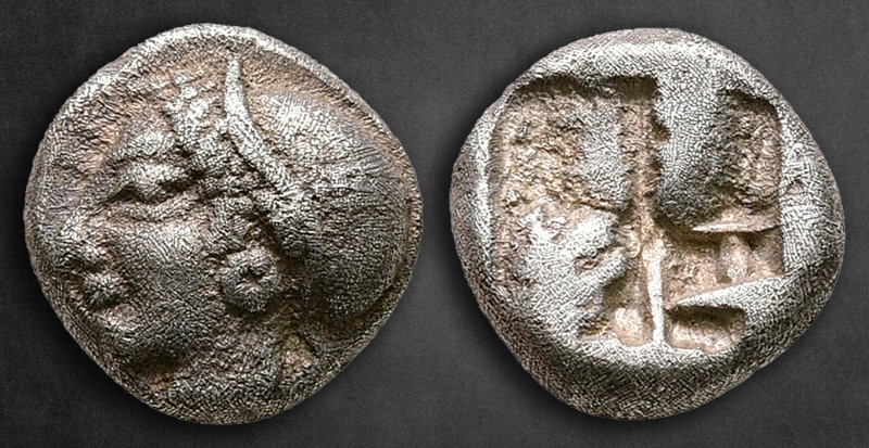 Ionia. Phokaia circa 521-478 BC. 
Diobol AR

9 mm, 1,28 g

Head of a nymph ...