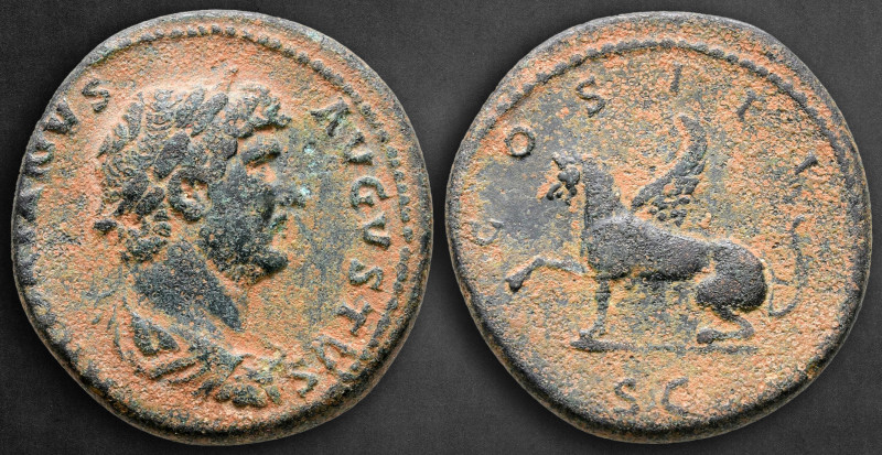 Hadrian AD 117-138. Struck in Rome for circulation in Seleucis and Pieria
As Æ...