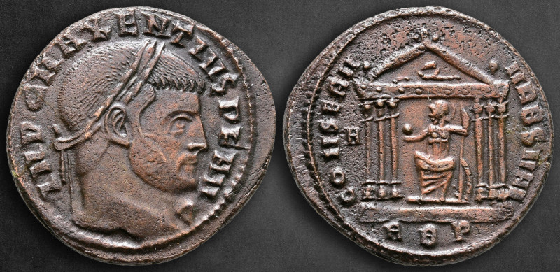 Maxentius AD 306-312. Rome
Follis Æ

25 mm, 6,72 g

IMP C MAXENTIVS P F AVG...