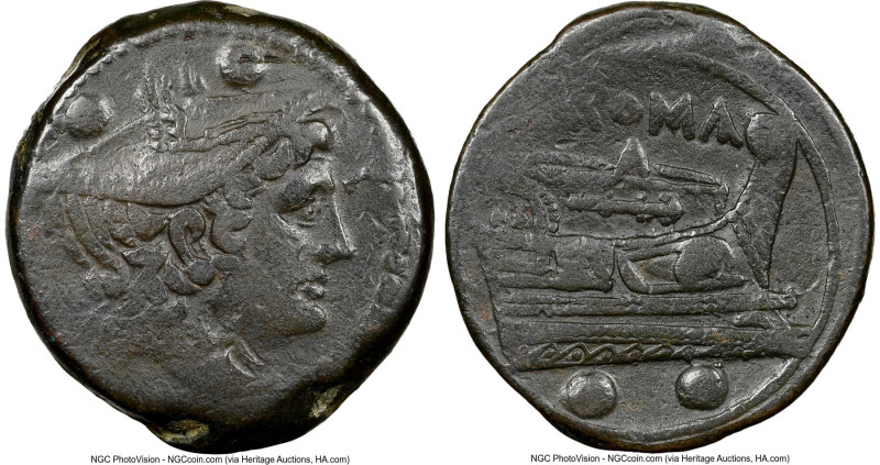 Anonymous (ca. 217-215 BC). AE sextans (31mm, 28.61 gm, 6h). NGC VF 4/5 - 4/5. S...