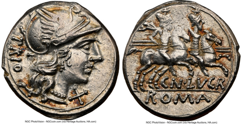 Cn. Lucretius Trio (ca. 136 BC). AR denarius (19mm, 4.01 gm, 1h). NGC Choice AU ...