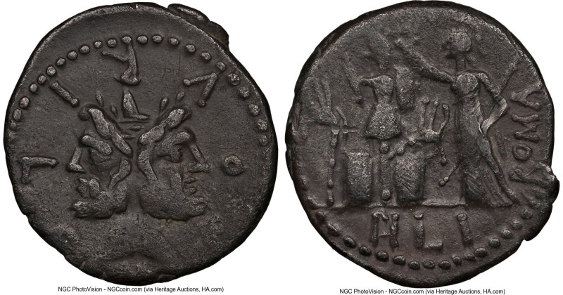 M. Furius L.f. Philus (ca. 121-119 BC). AR denarius (19mm, 7h). NGC VF, light sc...