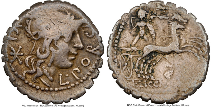 L. Porcius Licinus (ca. 118 BC) with L. Licinius and Cn. Domitius as Duoviri. (c...