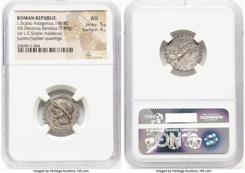 L. Scipio Asiagenus (or L. Cornelius Scipio Asiaticus) (ca. 106 BC). AR serratus...