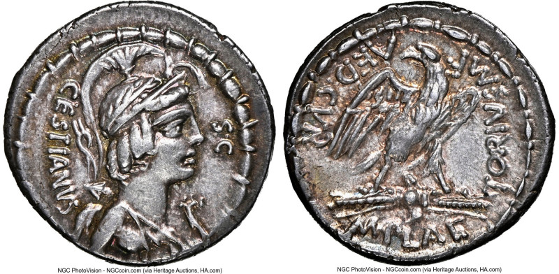 M. Plaetorius M.f. Cestianus (ca. 67 or 57 BC). AR denarius (19mm, 3.85 gm, 11h)...