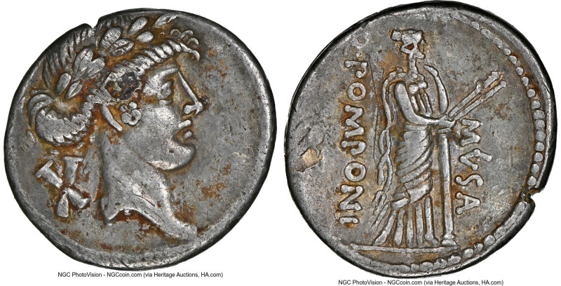 Q. Pomponius Musa (ca. 66 or 56 BC). AR/AE fourrée denarius (18mm, 2.72 gm, 8h)....