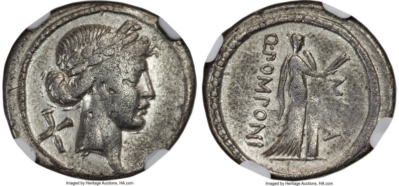 Q. Pomponius Musa (ca. 66 or 56 BC). AR denarius (19mm, 7h). NGC Choice Fine, ba...