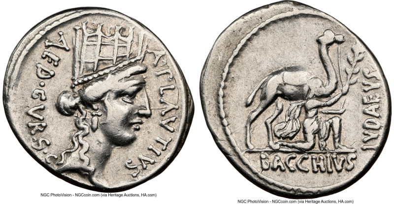 A. Plautius Hypsaeus, as Curule Aedile (ca. 55 BC). AR denarius (19mm, 3.64 gm, ...