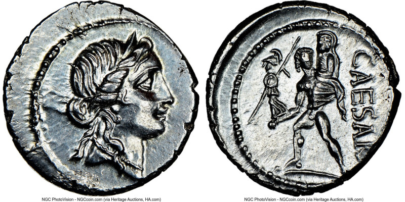 Julius Caesar, as Dictator (49-44 BC). AR denarius (18mm, 3.92 gm, 7h). NGC Choi...