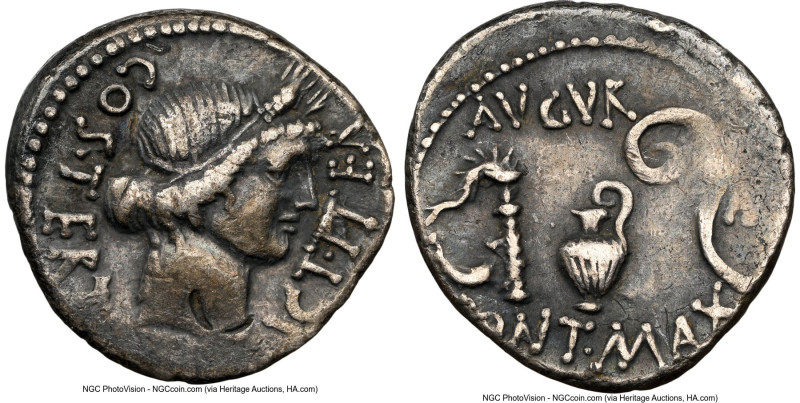 Julius Caesar, as Dictator (49-44 BC). AR denarius (18mm, 3.81 gm, 4h). NGC VF 4...