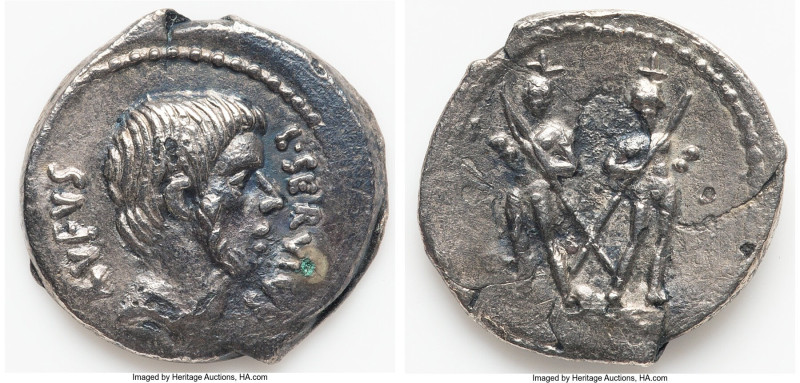 L. Servius Rufus (ca. 43 BC). AR/AE fourrée denarius (19mm, 2.86 gm, 2h). AU, co...