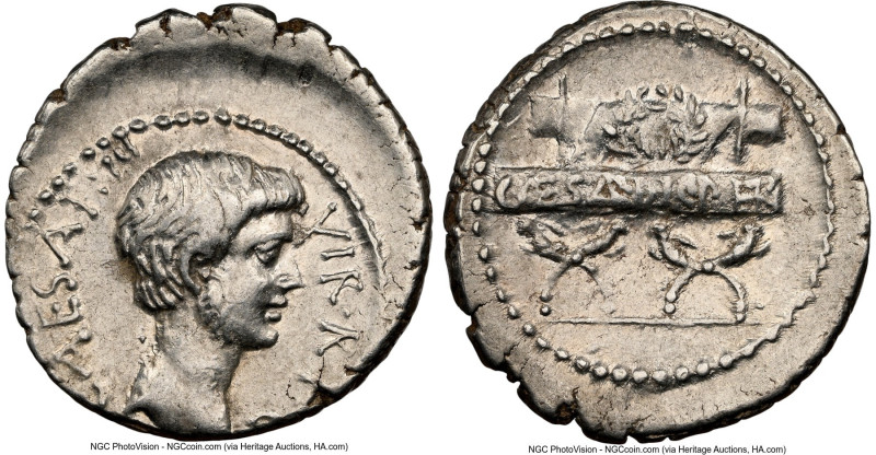 Octavian, as Imperator and Triumvir (43-33 BC). AR denarius (20mm, 4.02 gm, 5h)....