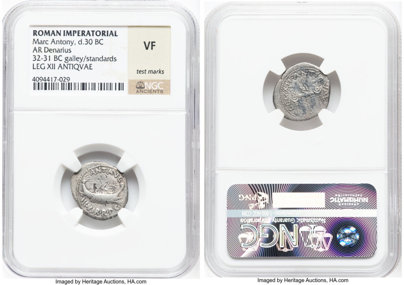 Marc Antony, as Imperator and Triumvir (43-30 BC). AR denarius (18mm, 5h). NGC V...