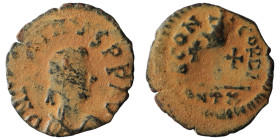 Justinian I. (527-565 AD) Æ 10 Nummi. Antioch. Obv: diademed bust right. Rev: large I. artificial sandpatina. 22mm, 2,47g