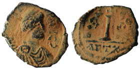 Justinian I. (527-565 AD) Æ 10 Nummi. Antioch. Obv: diademed bust right. Rev: large I. artificial sandpatina. 24mm, 3,88g