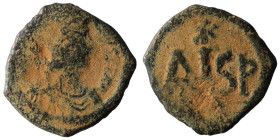 Justinian I. (527-565 AD). Æ 16 Nummi. Thessalonica. Obv: diademed bust Justinian I. right. Rev: AIS. artificial sandpatina. 21mm, 5,50g