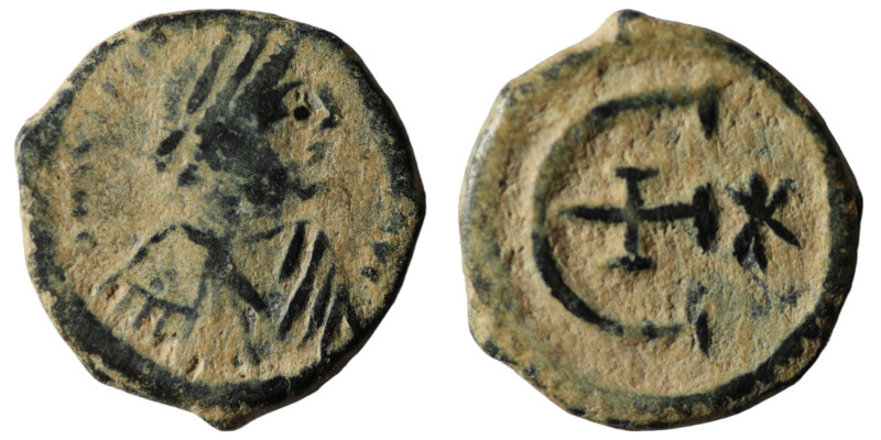 Justinian I. (527-565 AD). Æ Pentanummium. Antioch. Obv: diademed bust Justinian...