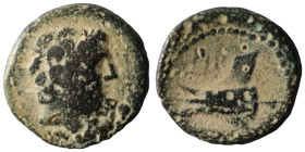 Phoenicia. Arados. (137-51 BC) Æ Bronze. Obv: laureate head of Zeus right. Rev: galley-ram left. artificial sandpatina. 16mm, 3,32g