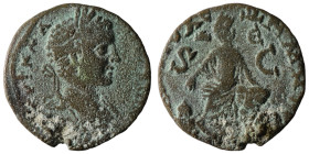 Elagabalus. (218-222 AD). Æ Bronze. Syria. Antioch. Obv: bust of Elagabalus right. Rev: Tyche seated left. 25mm, 7,14g