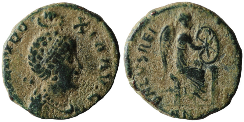 Aelia Eudoxia. (401-403 AD). Follis. Antioch. Obv: AEL EVDOXIA AVG. Pearl-diadem...