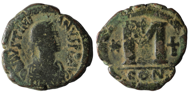 Justinian I. (527-565 AD) Æ Follis. Constantinople. Obv: D N IVSTINIANVS PP AVI....