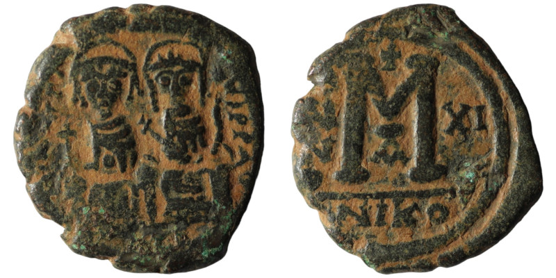 Justin II. and Sophia. (565-578 AD). Follis. Nikomedia. Obv: Justin II. and Soph...