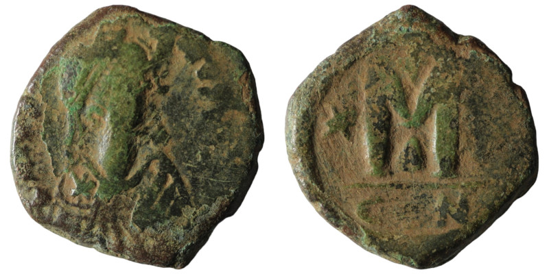 Justin I. (518-527 AD) Æ Follis. Constantinople. Obv: D N IVSTINVS P P AVG. diad...