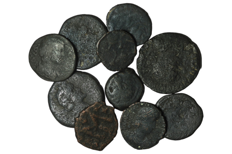 Lot of 10 ancient bronze coins. repatinated. sold as seen, no return.