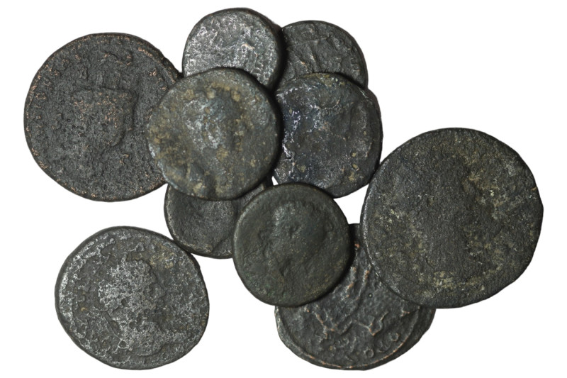 Lot of 10 ancient bronze coins. repatinated. sold as seen, no return.