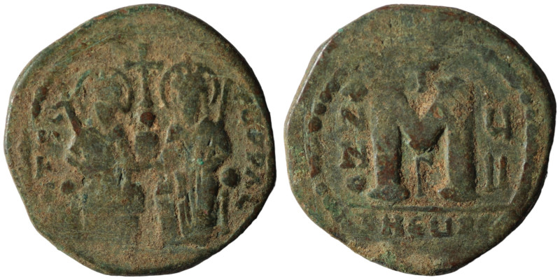 Justin II. and Sophia. (565-578 AD). Follis. Theoupolis. Obv: Justin II. and Sop...