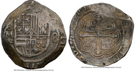 Philip III Cob 8 Reales ND (1607-1617) Mo-F XF45 NGC, Mexico City mint, KM44.3, Cal-881. 27.46gm. Philip III Cob 8 Reales are seen with much more freq...