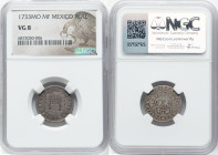 Philip V Real 1733 Mo-MF VG8 NGC, Mexico City mint, KM75.1, Cal-507. A demonstrably scarce "Milled" Philip V Real, incredibly demanded even at this gr...