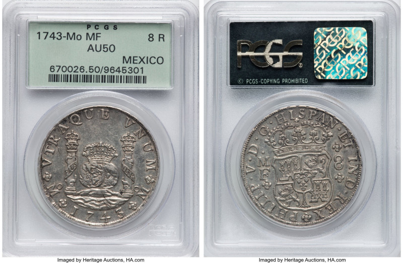 Philip V 8 Reales 1743 Mo-MF AU50 PCGS, Mexico City mint, KM103, Cal-1463. HID09...