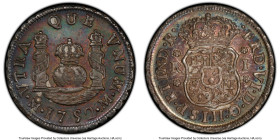 Ferdinand VI Real 1752 Mo-M AU58 PCGS, Mexico City mint, KM76.1, Cal-191. An intriguing near-Mint "Pillar" Real displaying deep toning with teal, emer...